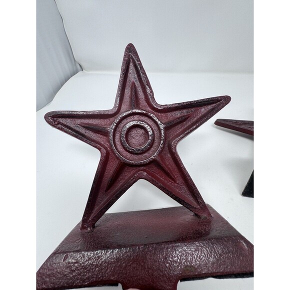 Set of (2) Maroon Red Cast Iron Star Stocking Holder Christmas Rustic Western - Picture 4 of 5